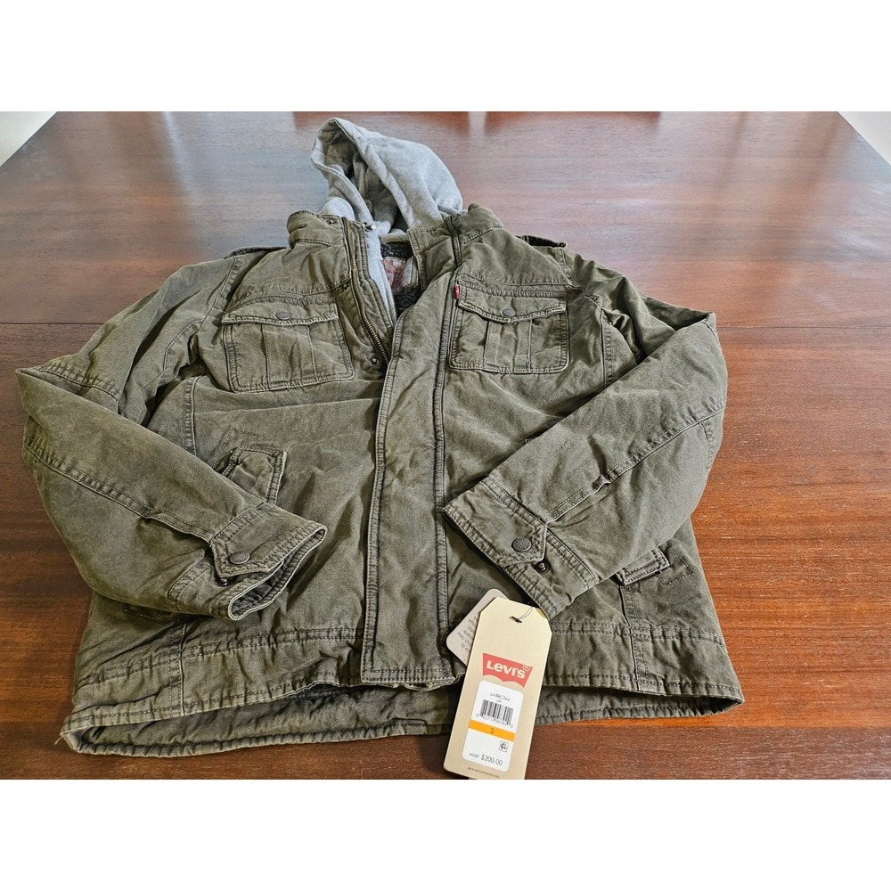 Levi's Field Jacket Mens Size Small Olive Green Sherpa Lined Hooded Utility Coat